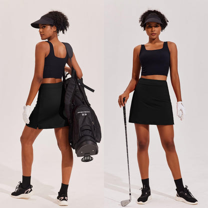 Ekouaer Golf Skirts for Woman with Pockets Silicone Grippers Tennis Skirt Inner Shorts Athletic Pickleball Running Skort,Black Medium