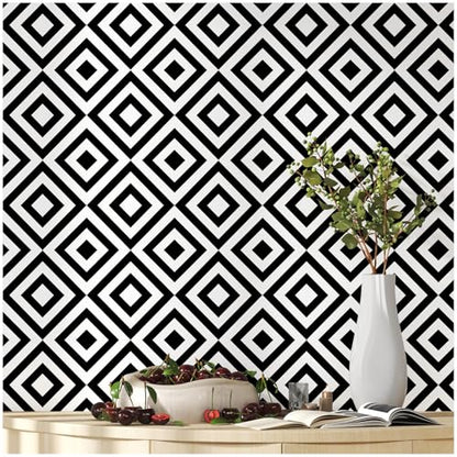 Black and White Wallpaper Peel and Stick Modern 17.3"¡¿78.8" Removable Self Adhesive Wallpaper Geometric Contact Paper for Cabinets Waterproof Rhombus Decorative Wall Paper for Bathroom Vinyl
