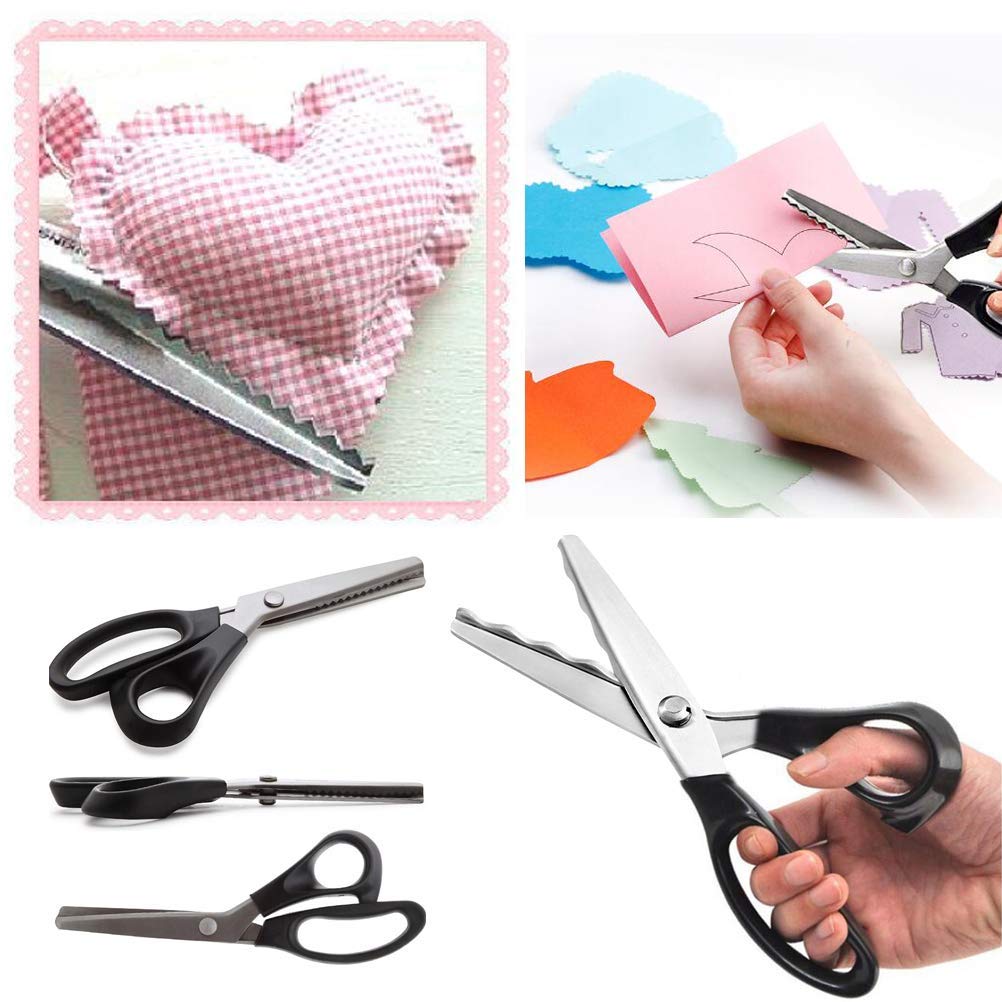 Fabric Pinking Shears, Professional Stainless Steel Handled Scissors, Black, 18mm Scalloped Blade