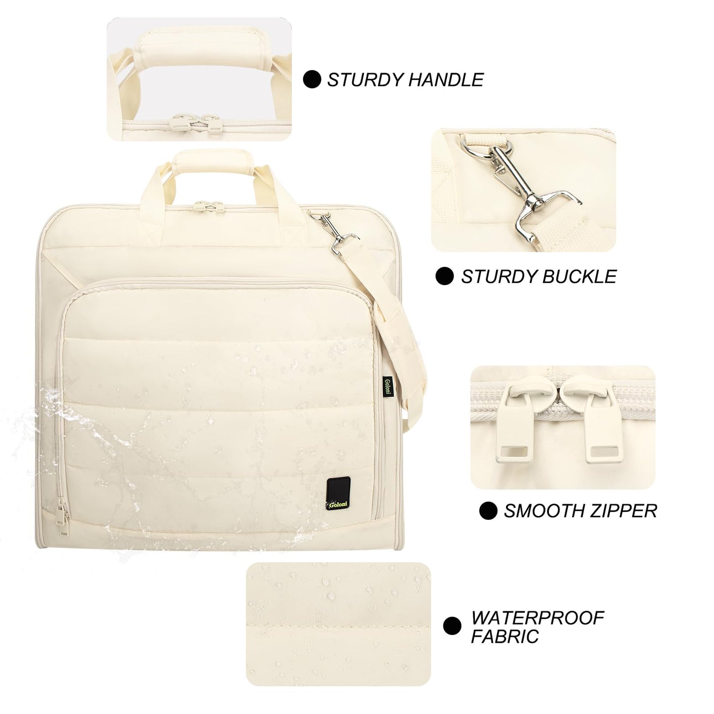 Travel Garment Bag for women,Lightweight Puffy Carry on Garment Bag for Hanging Clothes,44.7'' Waterproof Travel Suit Bag with Shoulder Strap,2 in 1 Foldable Duffle Bag,Beige