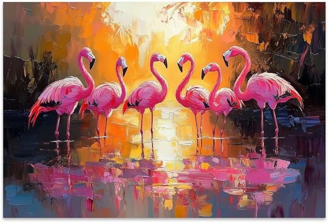 Yesad Flamingo Wall Art, Flamingo Canvas Wall Art Prints Tropical Pictures Poster Wall Décor for Living Room Bedroom Office Animal Lover Gift Home Decorations (Unframed,12”x8”, Flamingo)