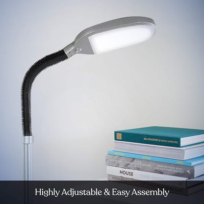 Brightech Litespan Titanium Silver LED Floor Reading Lamp, Energy Efficient, Adjustable Standing, 850-950 Lumens, 12W, 3-Year Warranty