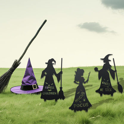 WADORN 3Pcs Halloween Witches Metal Decorative Garden Stakes, Metal Halloween Silhouette Yard Signs Hocus Pocus Garden Scary Ornament Sign for Garden Outdoor Backyard Patio Lawn Holiday Party Decor