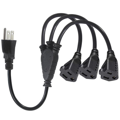 KUNCAN 3-Way Splitter Extension Cord - 3 Prong 1 to 3 Way Power Splitter, 1FT 18AWG 10A/1250W, NEMA 5-15P to 3X NEMA 5-15R Y Style 3-Outlet Extension Cord for Home, Room, Office(Black 1-Pack)