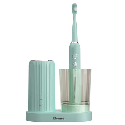 Electric Toothbrush Set with Drying & Sanitizing Holder, 8 Replacement Brush Heads, Transparent Rinse Cup, Smart Timer, USB Rechargeable for Adults