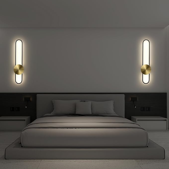JAYMP Modern Wall Sconce Dimmable LED Wall Light Fixture, Hardwired Wall Lamp for Living Room, Dining Room, Bedroom, Hallway, Lobby, Entryway (Brushed Black, H90cm/35.4inch)