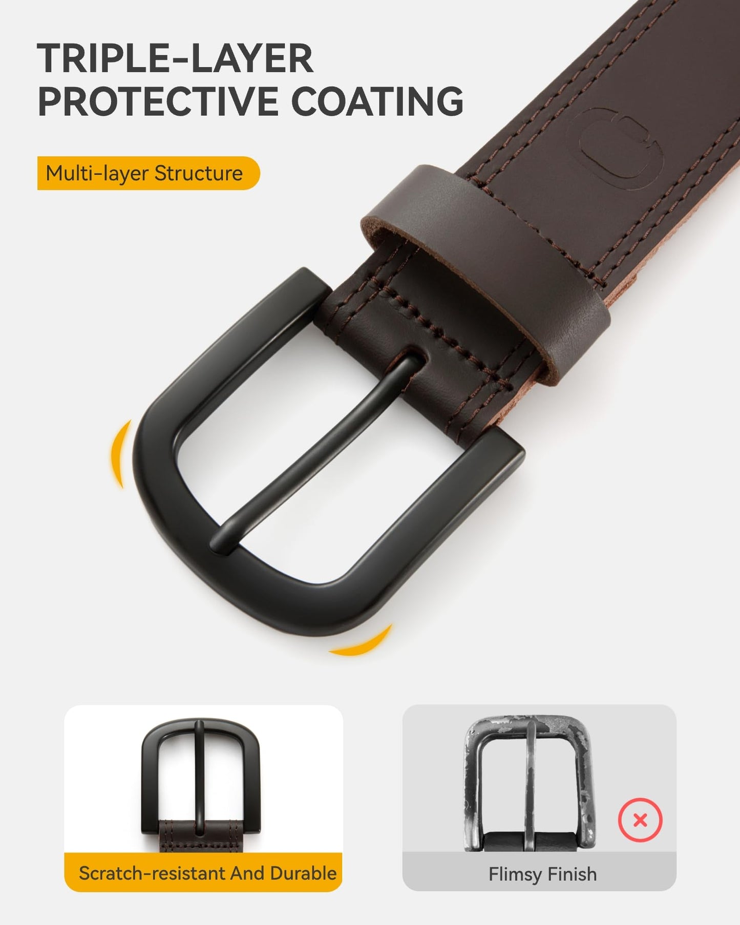 CHAOREN Full Grain Leather Belt for Men, Work Belts for Men Heavy Duty, Daily Wear for Jeans Pants