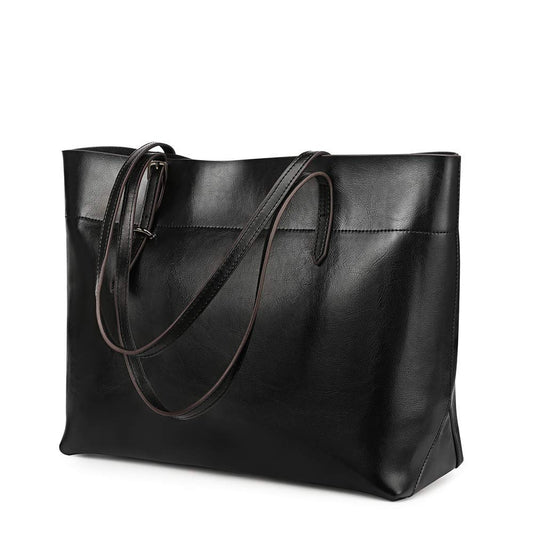 Kattee Vintage Genuine Leather Tote Shoulder Bag for Women Satchel Handbag with Top Handles (Black)