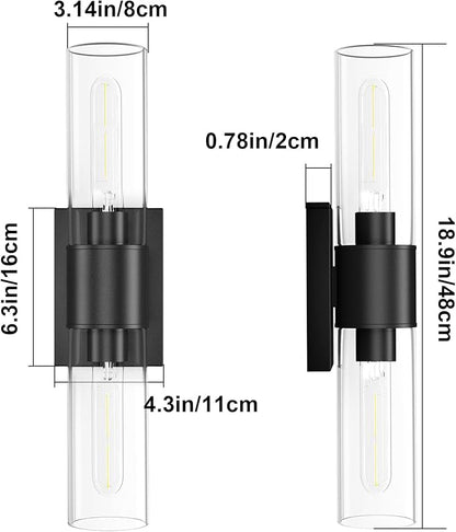 Tipace Black Bathroom Vanity Light Fixtures,Industrial Wall Sconces Clear Glass Wall Lights,Wall Lamp for Bathroom,Living Room, Bedroom,Hallway(Bulb not Include)
