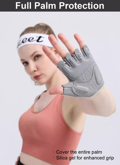 SUJAYU Workout Gloves for Women & Men, Anti-Slip Fingerless Gloves for Weightlifting, Gym, Fitness, Cycling (Pink, Large)