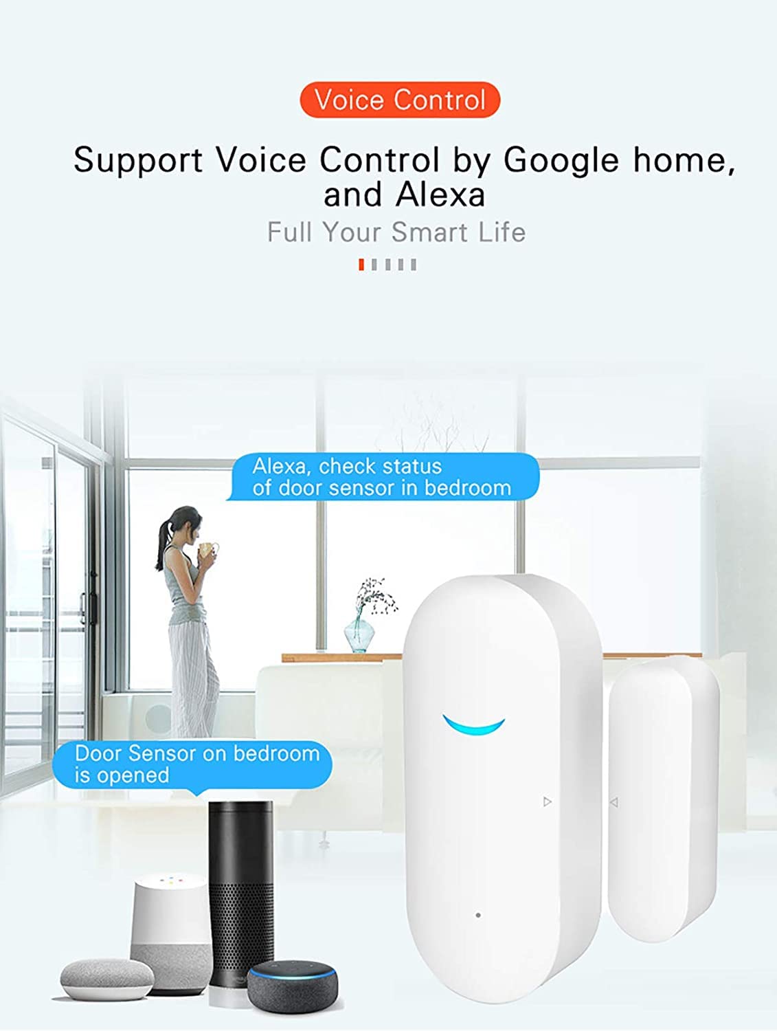 WiFi Door and Window Sensors,Tuya Smart Alarm with Free Notification APP Control Home Security Alarm System, No Hub Required,Compatible with Alexa, Google Home (1-Pack)