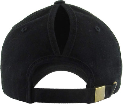 Pony-Classic BLK Classic Plain Ponytail Messy High Bun Headwear Adjustable Cotton Trucker Mesh Glitter Hat Baseball Cap (Adjustable, Black Classic)