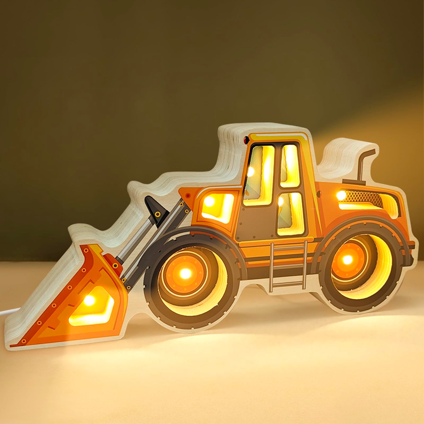 Letoiz Night Light for Kids, Wooden Loader with Led Night Light, Nursery Nightlight for Toddler Ages 3+ Boys and Girls, Cute Lamps for Birthday Gift, Christmas, New Year, Kids Room Decor, Bedroom