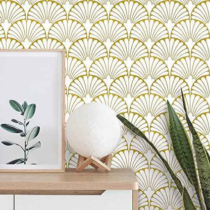 MelunMer Gold Peel and Stick Wallpaper Boho Gold Contact Paper for Cabinets Self Adhesive Removable Wallpaper for Bedroom/Bathroom Modern Contact Paper Leaf Ginkgo Biloba 78.8 in L 17.3In W