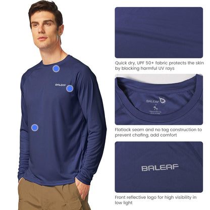 baleaf Mens UPF 50+ Sun Protection Shirts Long Sleeve Rash Guard, Quick Dry 4-Way Stretch for Fishing Swimming Surfing 01-Bluish Violet 3XL