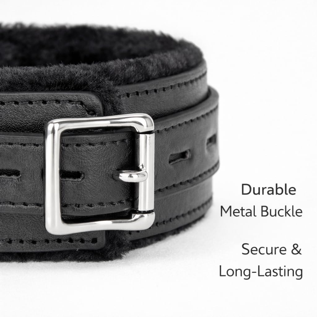 AUEDIRSN Leather Choker Necklace for Women, Gothic PU Leather Collar with Soft Faux Fur Lining, Adjustable Fashion Choker with Metal Buckle for Cosplay, Punk Style & Daily Wear (Black)