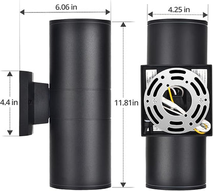 wowlite Modern Outdoor Wall Lights, Up and Down Lights Wall Mount Cylinder Sconce Matte Black, Waterproof Exterior Lights Fixture for Porch Patio Garage Front Door, Pack of 2