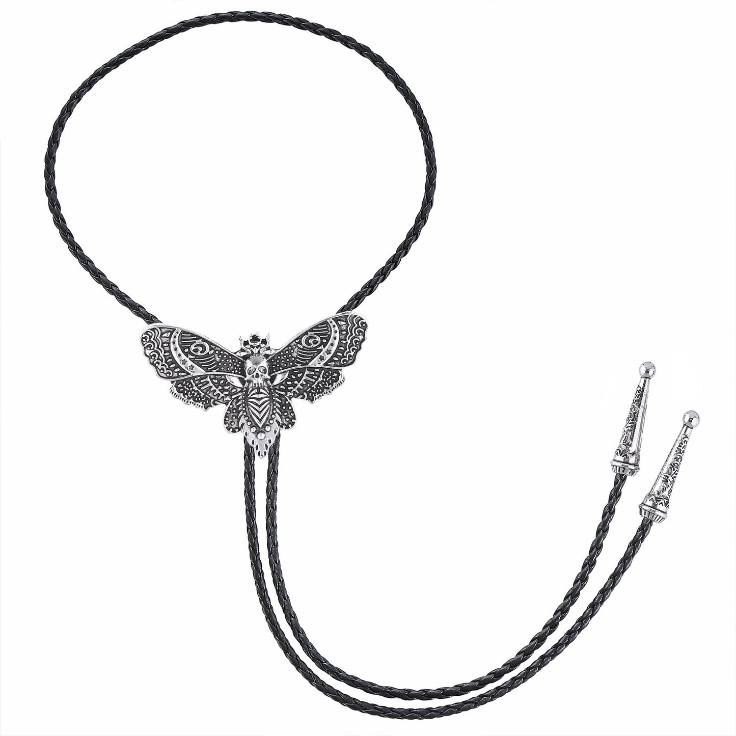 Western Bolo Tie for Men Women Death Head Moth Cowboy Bolo Tie Necktie Metal Insect Dead Gothic Punk Retro Jewelry(Silver)