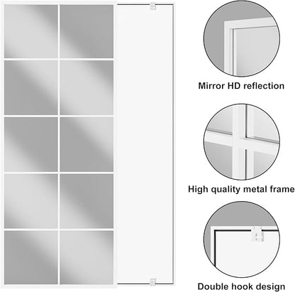 Full Length Mirror, 65"x24" Window Pane Mirror for Wall Decor, White Full Body or Wall Mounted Mirrors, Farmhouse Standing Mirrors Hanging or Leaning for Living Room, Entryway, No Stand