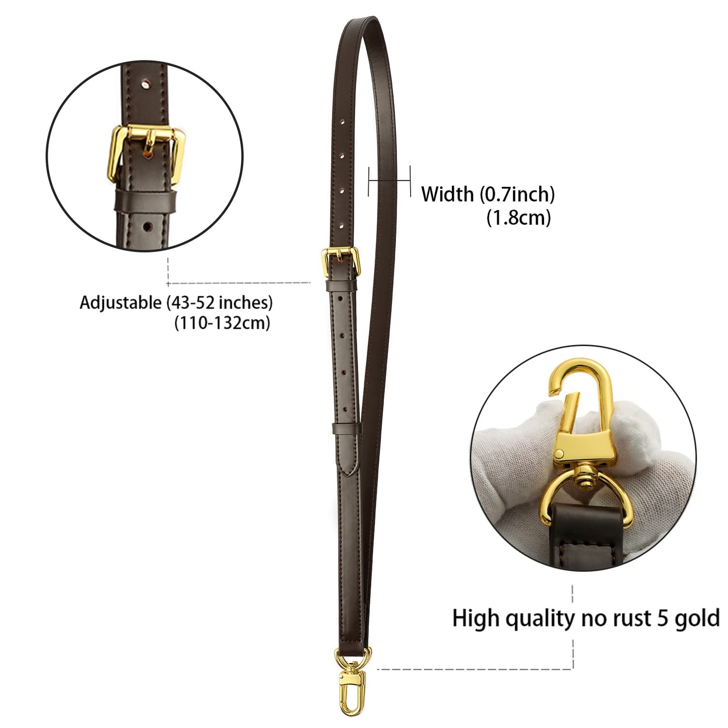 BEUDW Vachetta Leather Adjustable Crossbody Strap for Leather Shoulder Strap Belt Replacement Suitable for L V Handbags