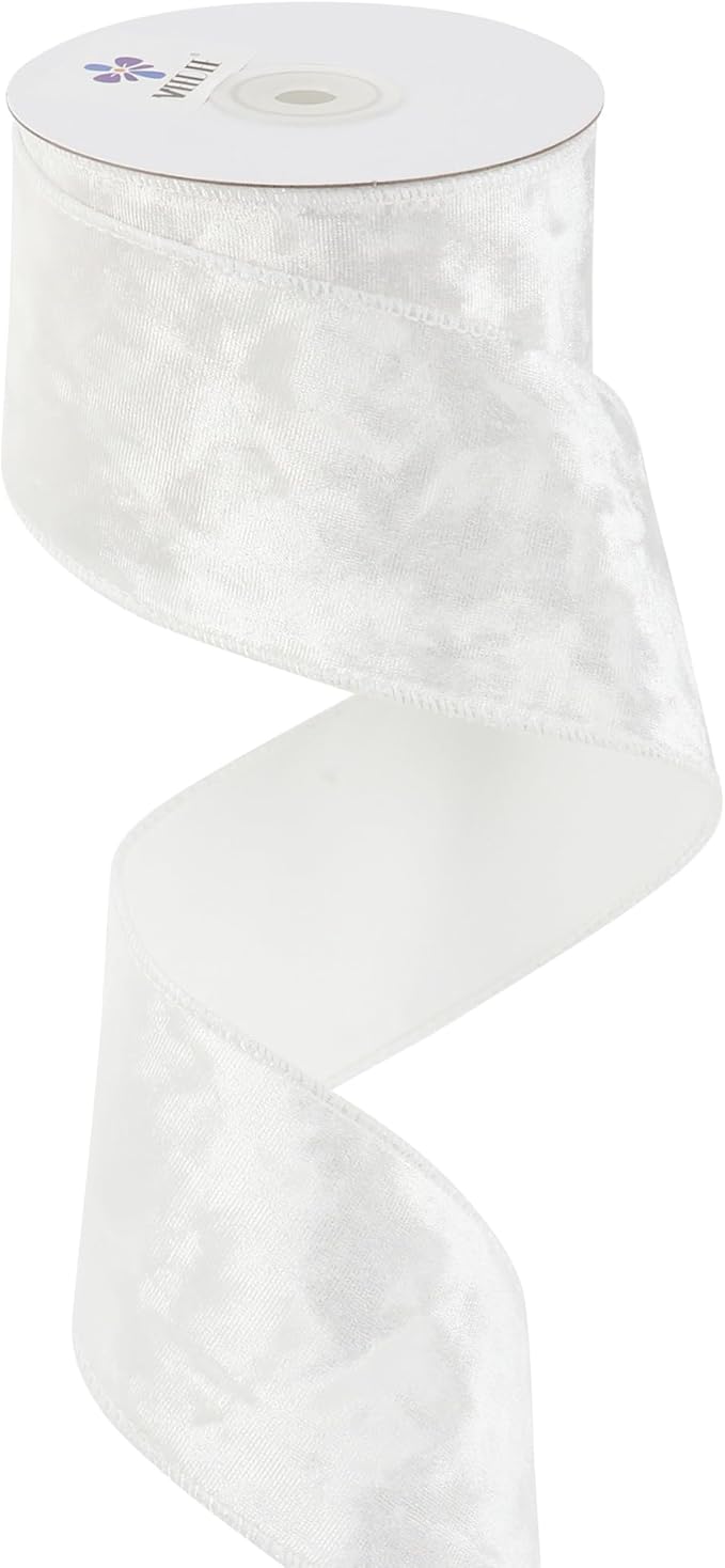 MEEDEE White Crushed Velvet Ribbon 2.5 inch Wired Crushed Velvet Christmas Ribbon 10 Yards for Christmas Tree Decoration, Baskets, Wreaths, Holiday Projects, Wedding Decor and Accents