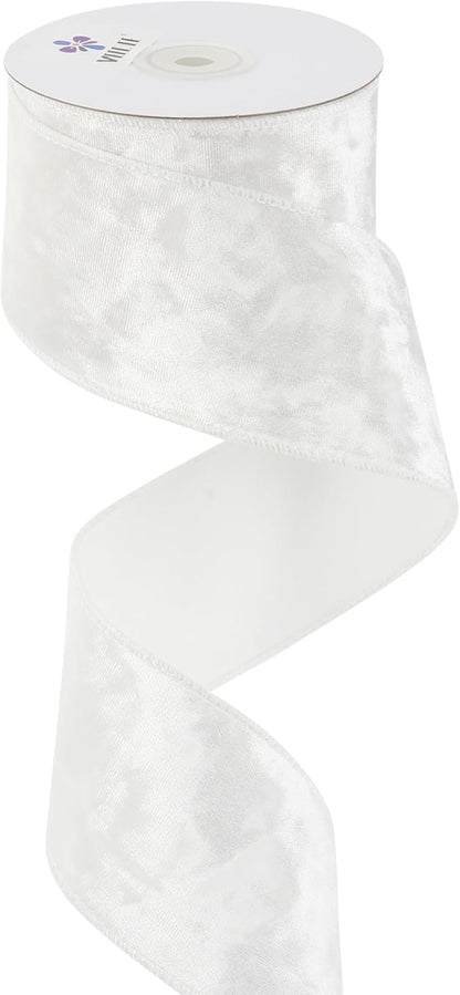 MEEDEE White Crushed Velvet Ribbon 2.5 inch Wired Crushed Velvet Christmas Ribbon 10 Yards for Christmas Tree Decoration, Baskets, Wreaths, Holiday Projects, Wedding Decor and Accents