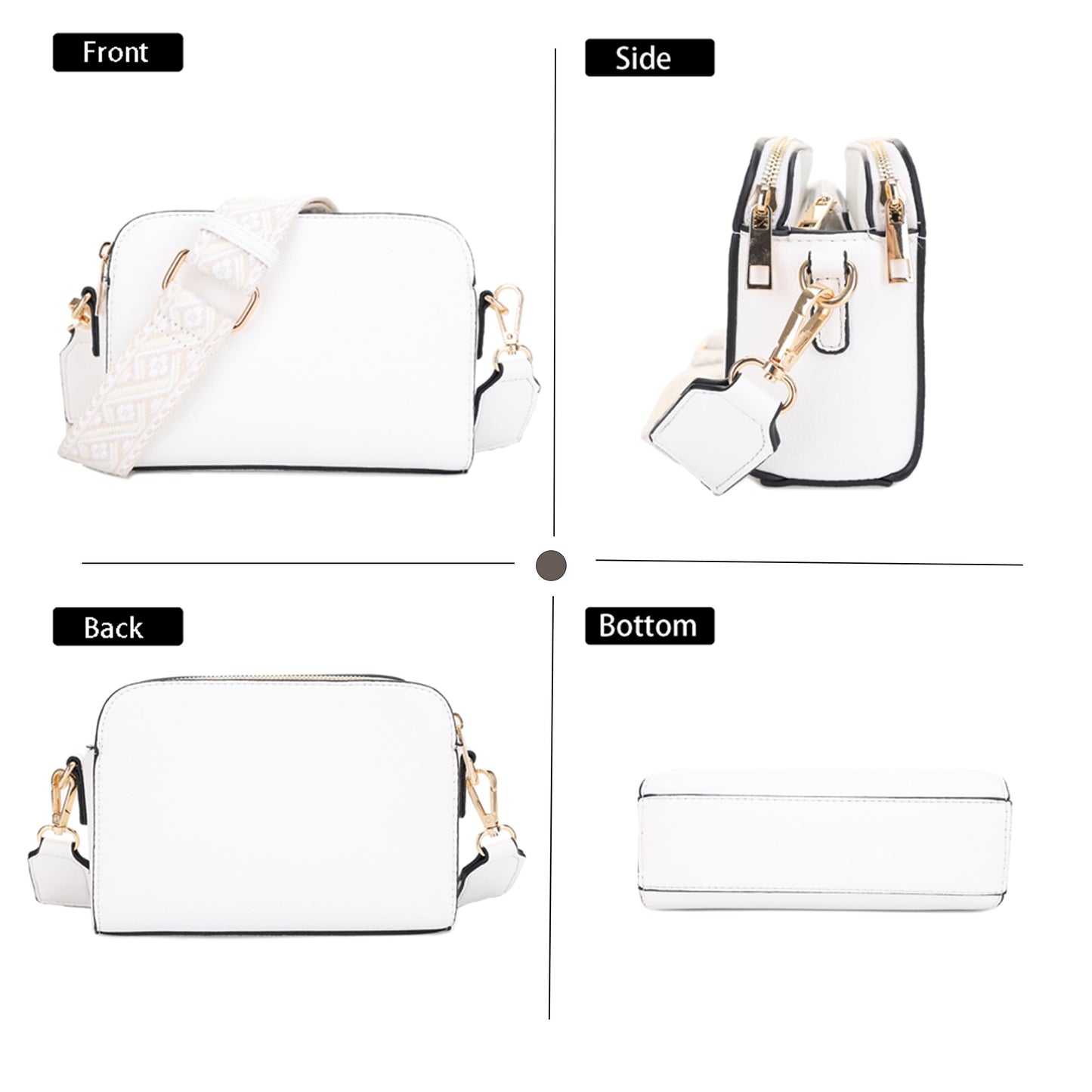 EVVE Crossbody Bags for Women Trendy Small Crossbody Camera Bag Purse Vegan Leather Triple Zip Crossbody Purses with Extra Long Webbing Strap| WT