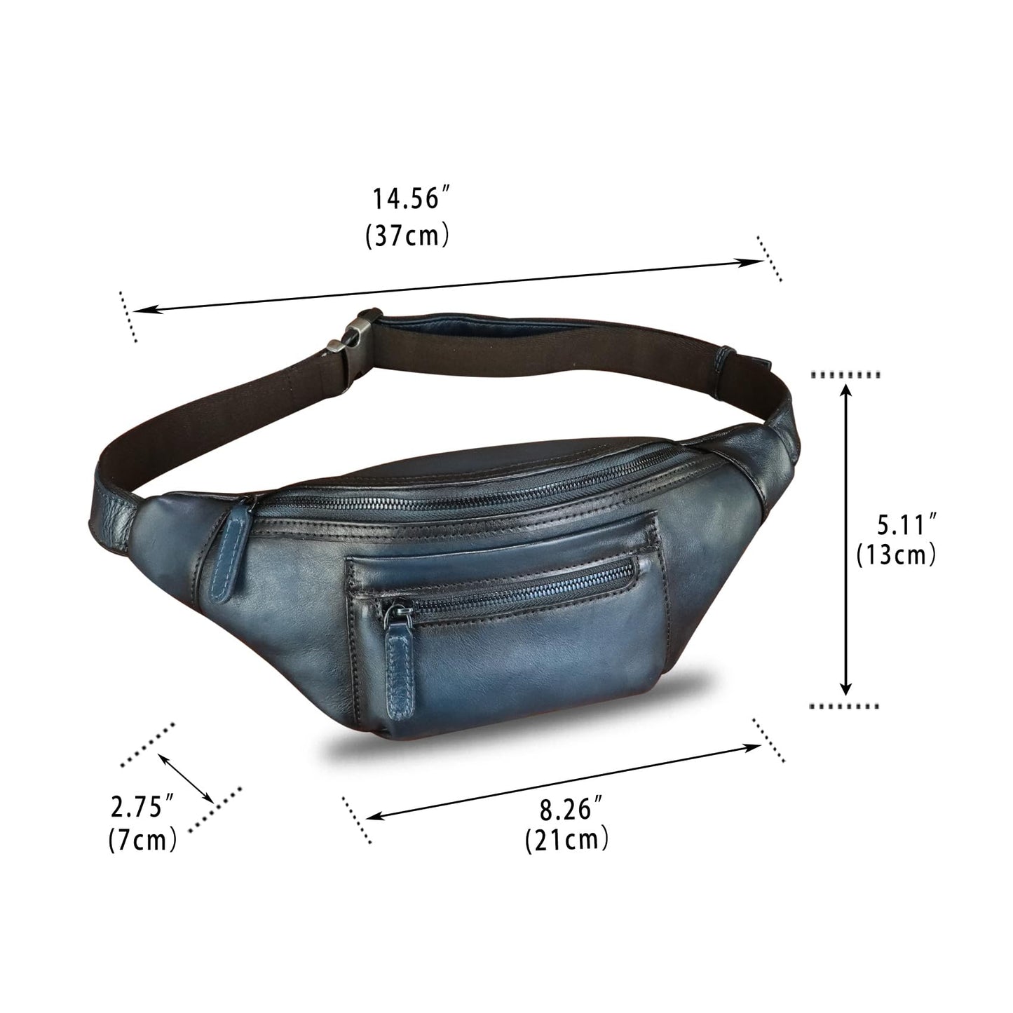 Genuine Leather Fanny Pack for Men and Women Vintage Handmade Leather Waist Bag Sling Backpack Hip Purse Crossbody Bag (Blue)