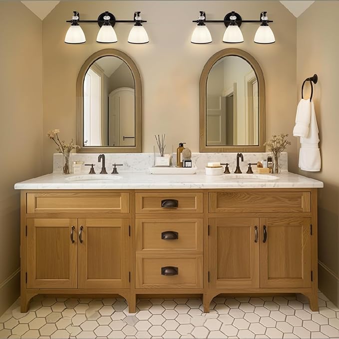 ANDY STAR Milky Glass Bathroom Vanity Light Over Mirror, 3-Light Matte Black Bathroom Light Fixtures with Frosted Glass, 22.5 inch Modern Vanity Lighting Wall Mount, E26 Base, Bulbs Not Included