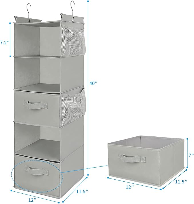 MAX Houser 5 Tier Shelf Hanging Closet Organizer, Cloth Hanging Shelf