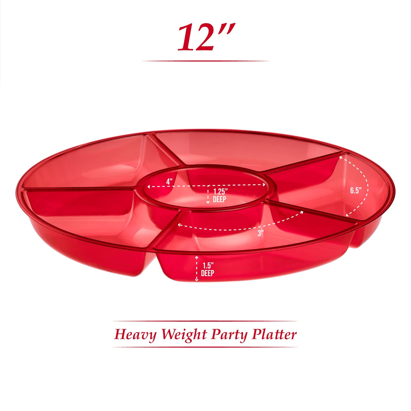 Plasticpro 6 Sectional Round Plastic Serving Tray/Platter (2, Red)