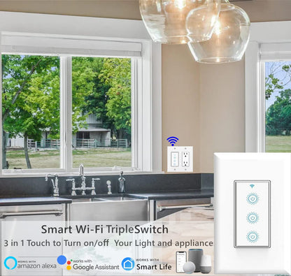 Nexete Smart Wi-Fi Double Light Switch, 2 in1 Single Pole Switch Compatible with Alexa Google Assistant & IFTTT,Remote Control, Timing Function No Hub Required (1-Pack Double)