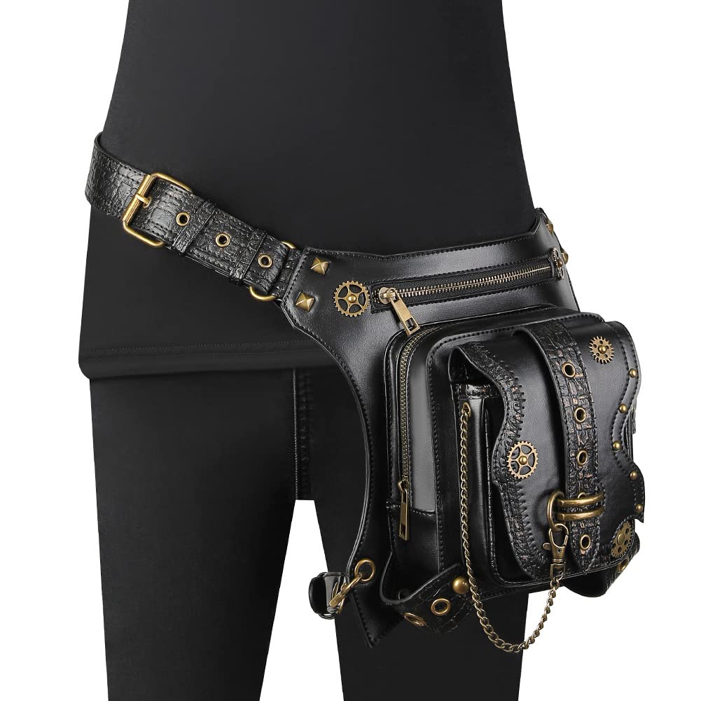 Waist Bag Fanny Pack Motorcycle Drop Leg Bag Thigh Hip Pouch Messenger Leather Crossbody Shoulder Purse Wallet Pocket (Black 172)