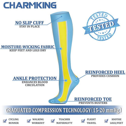 CHARMKING Compression Socks for Women & Men (8 Pairs) 15-20 mmHg Graduated Copper Support Calf Socks are Best for Pregnant, Nurses - Boost Performance, Circulation, Knee High Wide Calf(S/M, Multi 13)