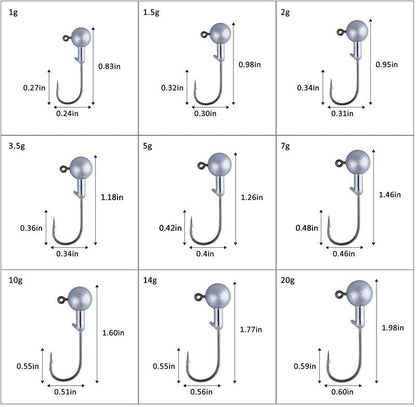 Goture Round Jig Head, Jig Head Hooks for Freshwater Saltwater Fishing, Swimbait Jig Heads with Fishing Box for Trout Bass Fishing, Crappie Jig Heads(3/16oz,50pcs)
