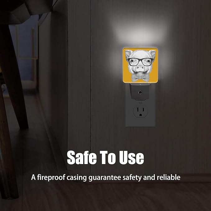 Pig with Glasses Night Light, Bow Tie Plug into Wall with Dusk to Dawn Light Sensors, Warm Nightlights for Bedroom, Bathroom, Hallway, Kitchen, Gifts Ideal for Boys Girls Women Men