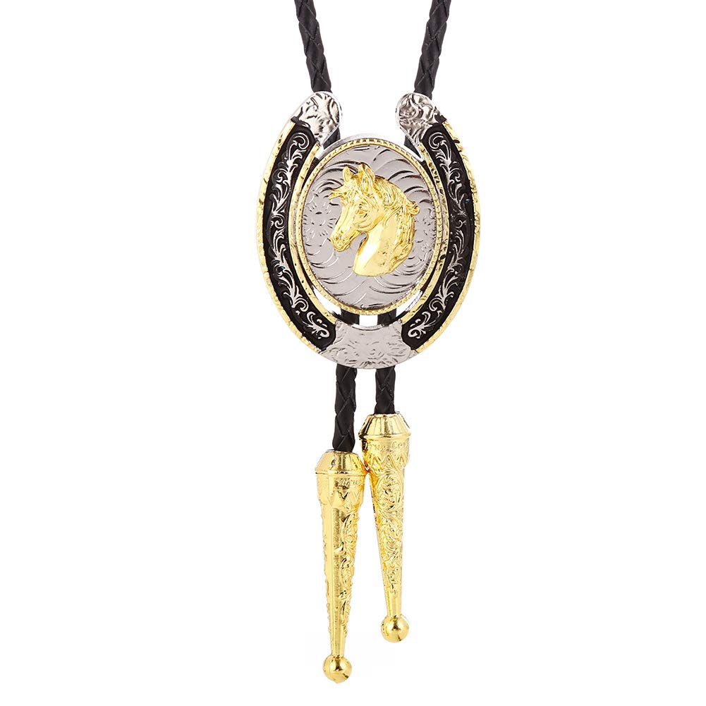 HUABOLA CALYN Bolo Tie for Men- Western Cowboy Native American Golden Horse Bolo Tie