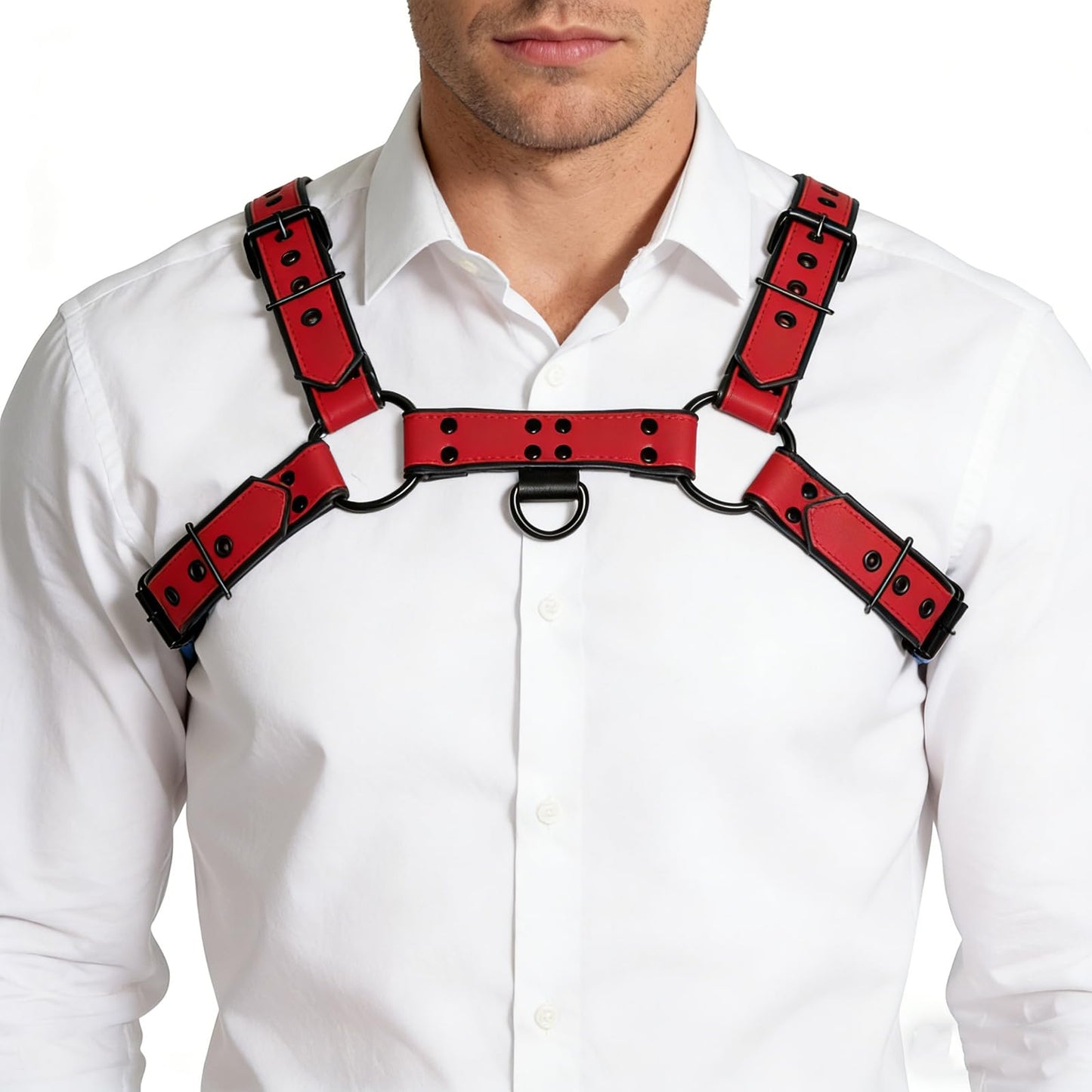 ZZRBVFH Men's Adjustable PU Leather Chest Harness - Fashion Body Shoulder Straps with Buckles for Clubwear Party Outfits (Red)