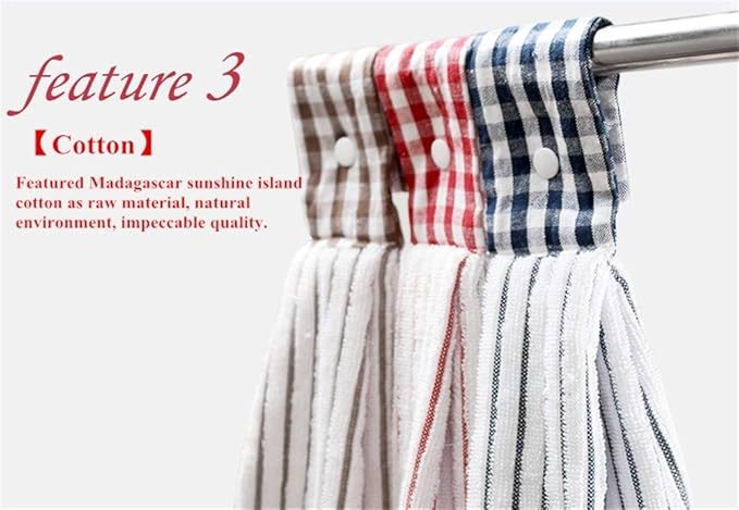 2 Pcs Kitchen Cotton Classical Striped Towel Absorbent Towel Hanging Towels