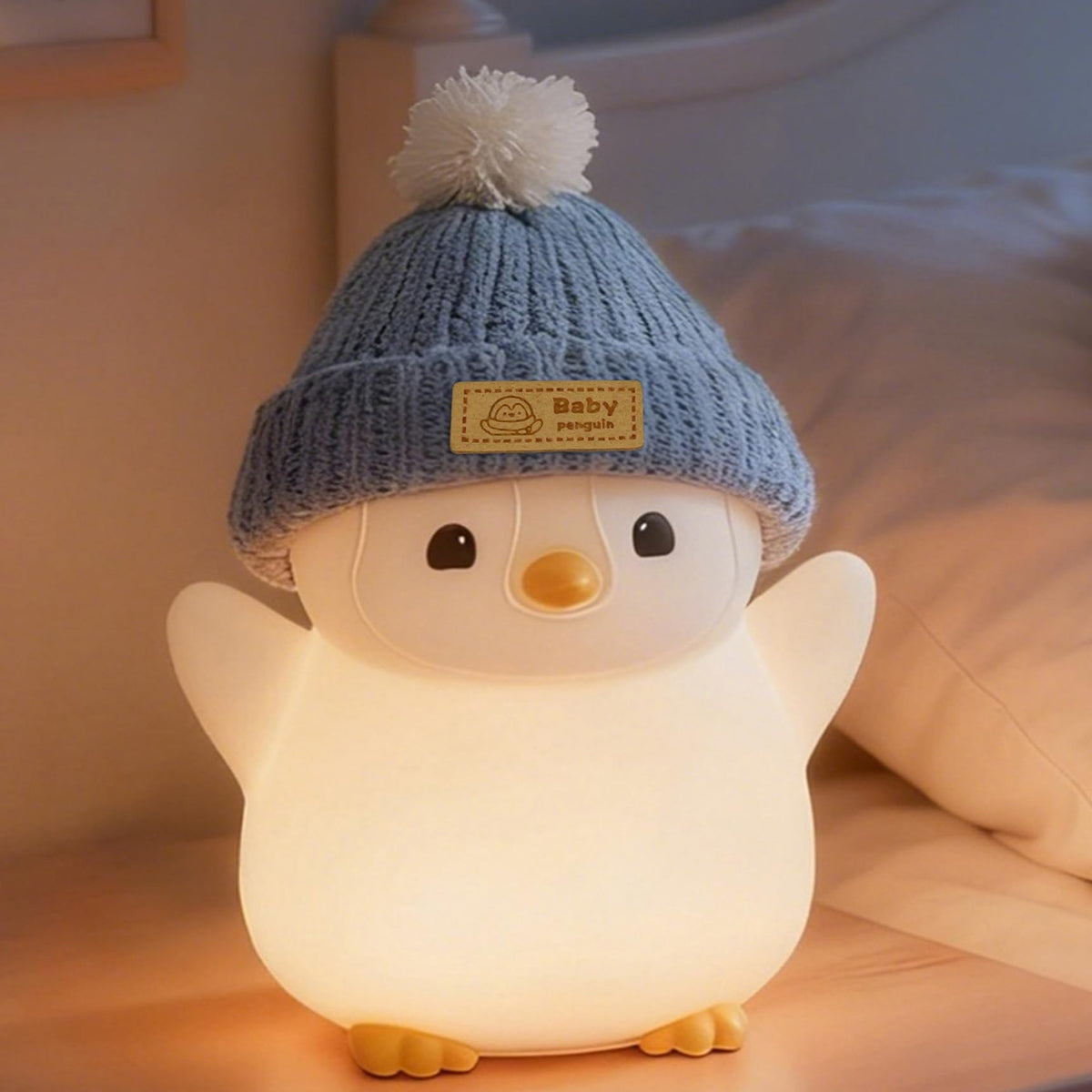 FAMIDUO Penguin Night Light for Kids, Adorable Penguin Lamp with Hat, Food Grade Silicone Nursery Nightlight, Rechargeable/Dimmable/Timer,LED Squishy Novelty Animal Bedside Lamp,Funny Gifts for Boys