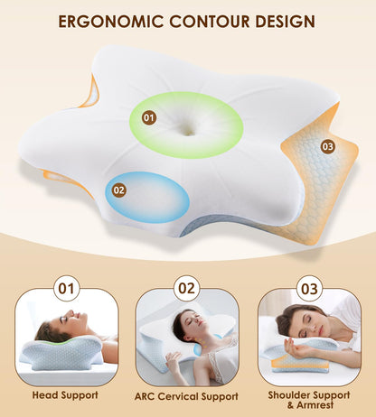 Cervical Pillow for Neck and Shoulder, Ergonomic Contour Memory Foam Pillows for Sleeping, Cooling Neck Support Pillow for Back Stomach Side Sleeper Dark Grey