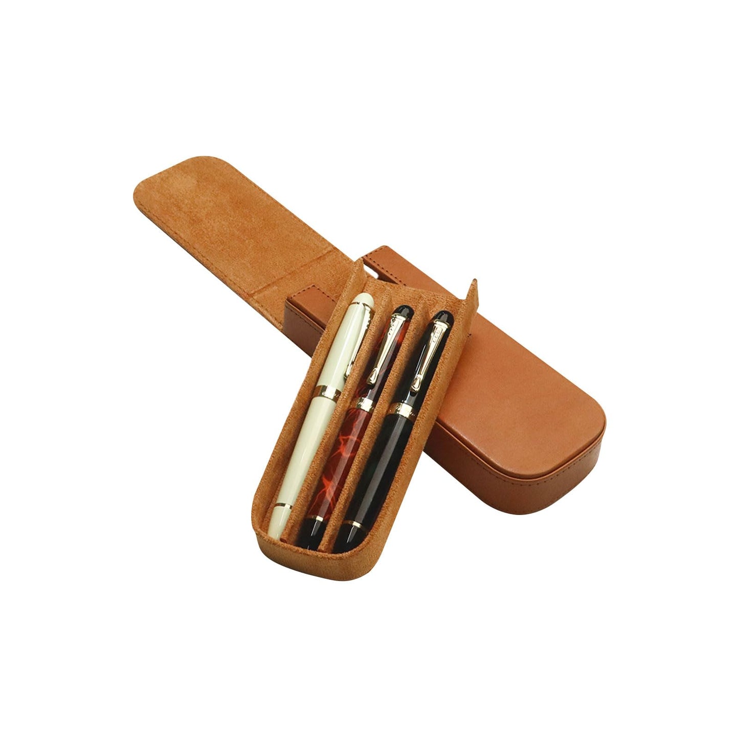 MIVLXLX Leather Triple Pen Case Pencil Pouch Holder for Three Fountain Ballpoint Rollerball Pens and Pencils Gift Choice for Man/Woman/Office (brown)