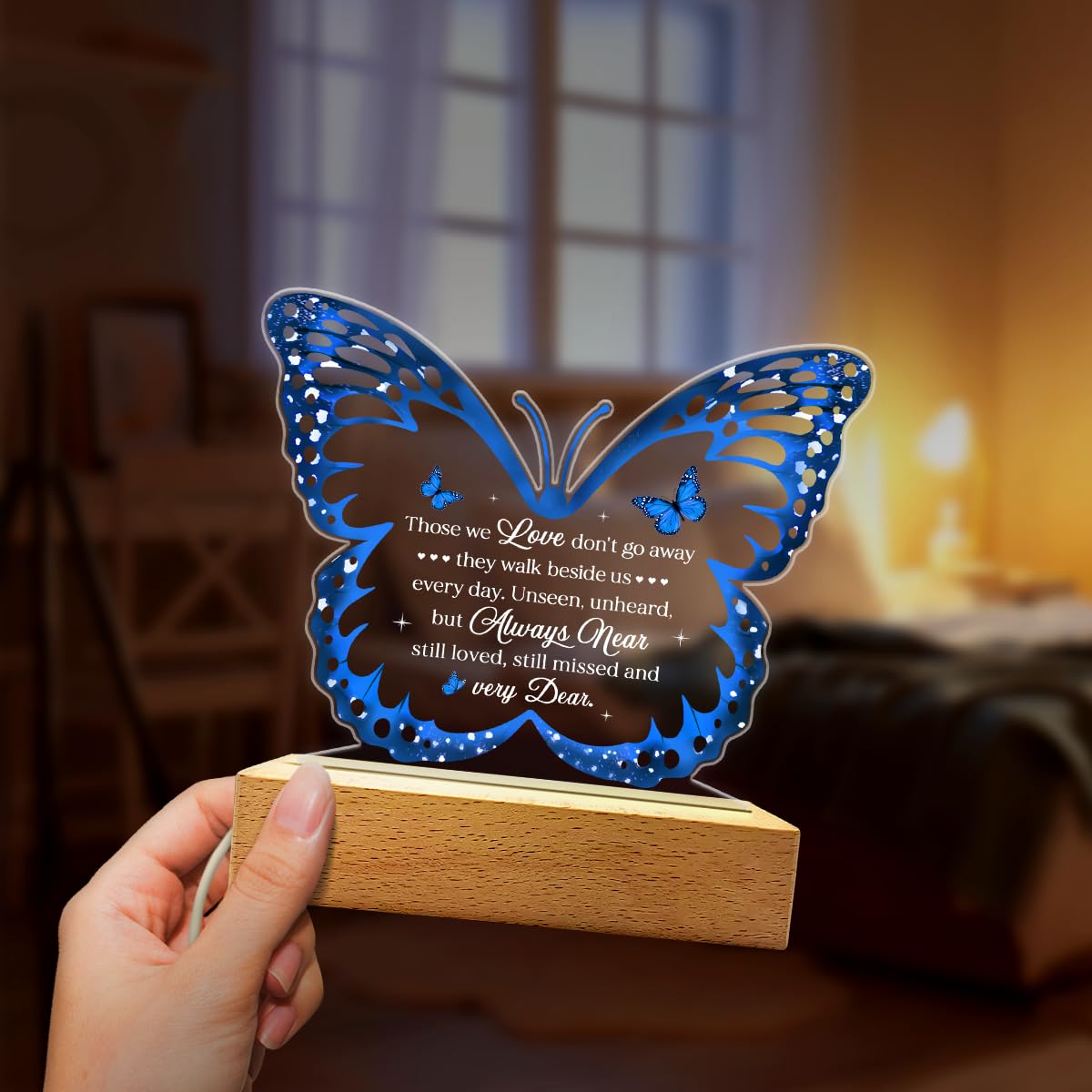 SANDJEST Memorial Butterfly Night Light - Sympathy Gifts for Loss of Loved One - Those We Love Don't Go Away Acrylic Night Lights Bereavement Gift Condolence Keepsake Lamp