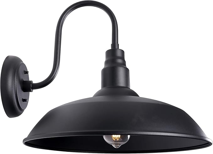 16 Inch Dome Barn Light for Porch, Large Gooseneck Outdoor Light Fixture for Farmhouse, Barn Style Exterior Patio Wall Lights for Garage, Black Outside Wall Sconce for Front Door, House