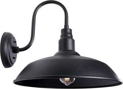 16 Inch Dome Barn Light for Porch, Large Gooseneck Outdoor Light Fixture for Farmhouse, Barn Style Exterior Patio Wall Lights for Garage, Black Outside Wall Sconce for Front Door, House