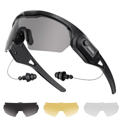 ONNAIS Shooting Glasses with Earplugs - ANSI Z87.1+ Safety Glasses with Detachable NRR 32dB Earplugs, Anti-Fog Eye Protection for Gun Range, Industrial Work, Cycling, Gifts for Men Women, Black