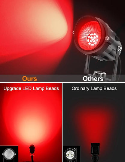 Christmas Red Landscape Lights Outdoor, 14 LED Landscape Lighting with US Plug, IP65 Waterproof Spotlights for Tree Yard Garden Pathway Halloween Decor 2 Pack