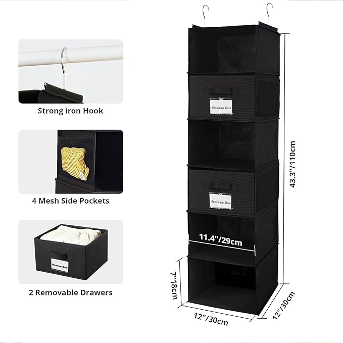 2 Pack 6 Shelves Hanging Closet Organizer