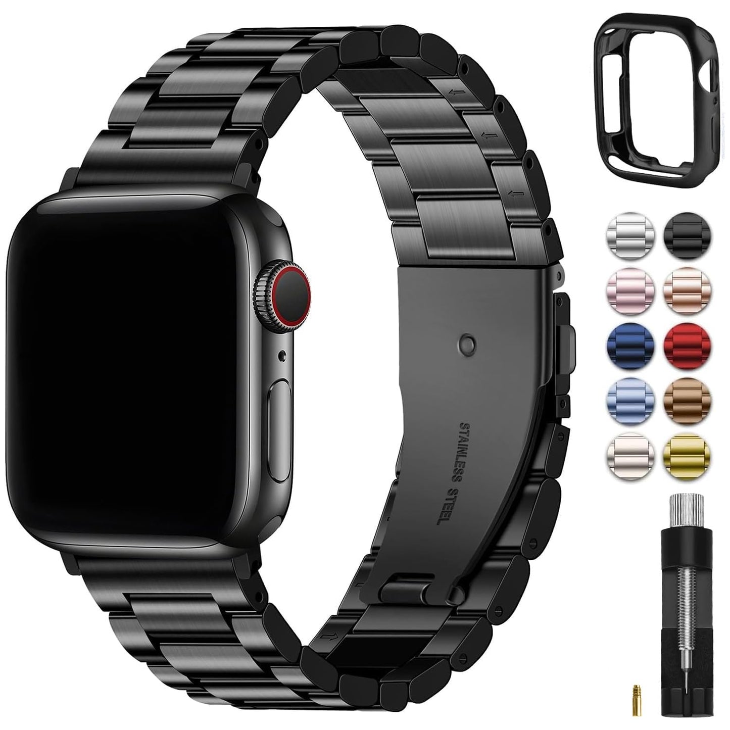 Fullmosa Metal Band Compatible with Apple Watch Bands 45mm 44mm 42mm, iWatch Band with Case for Apple Watch Series 11 10 9 8 7 6 5 4 3 2 1 SE3/2/1 Ultra3/2/1, Black