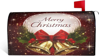 Festive Magnetic Mailbox Cover Christmas Bell Pattern Outdoor Mailbox Protector Holiday Seasonal Decorative Garden Yard Home Large Size 25.5 x 21 Inch